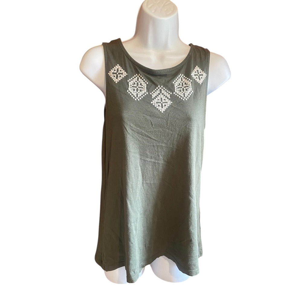 Banana Republic Tank Top Embroidered Sleeveless Casual Olive Green XS